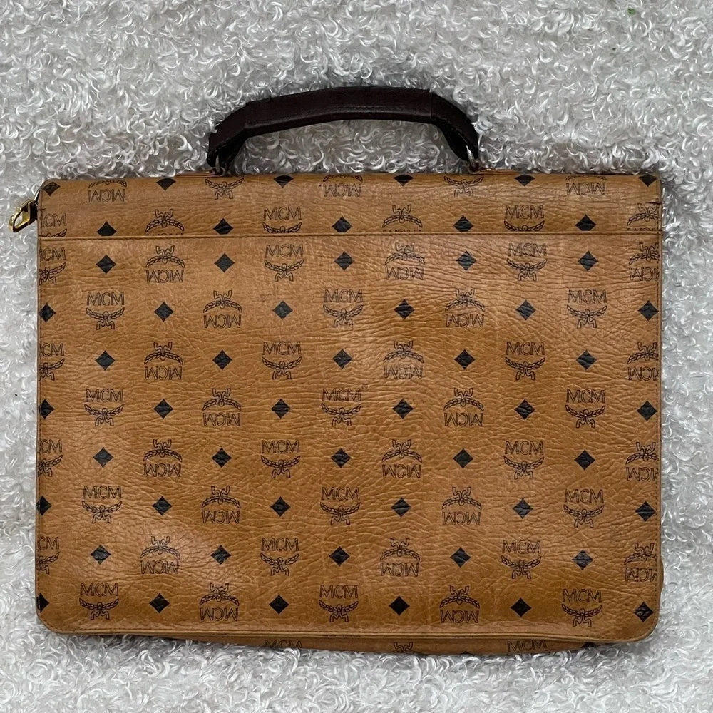 Authentic MCM Logos MONOGRAM LEATHER LAWYER LEGAL BRIEFCASE BUSINESS BAG